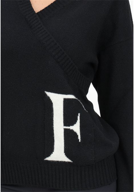 Women's black V-neck sweater featuring the EF logo ELISABETTA FRANCHI | MK94M46E2685
